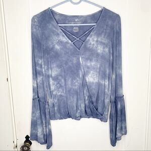 American Eagle NWT Soft & Sexy Faux Wrap Tie Dye Bell Sleeve V-Neck Top Shirt XS